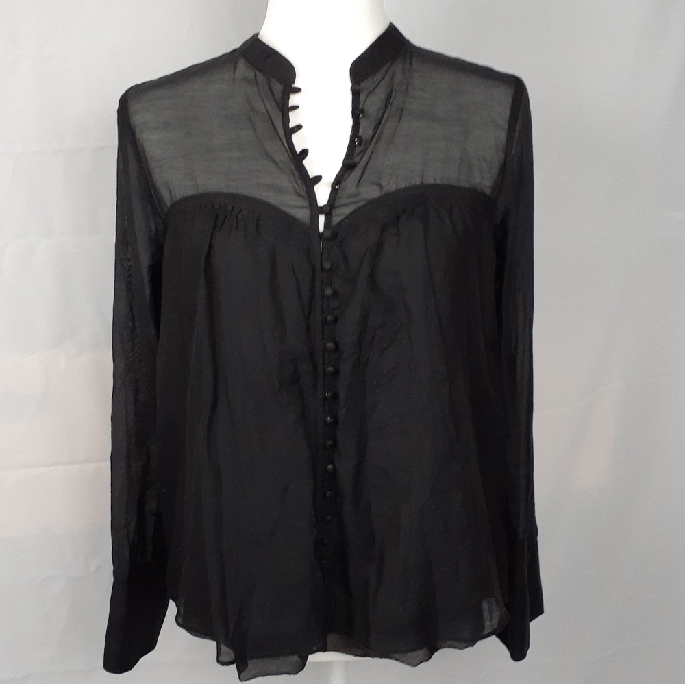 Free People Black SheercTop Blouse Long Sleeve XS